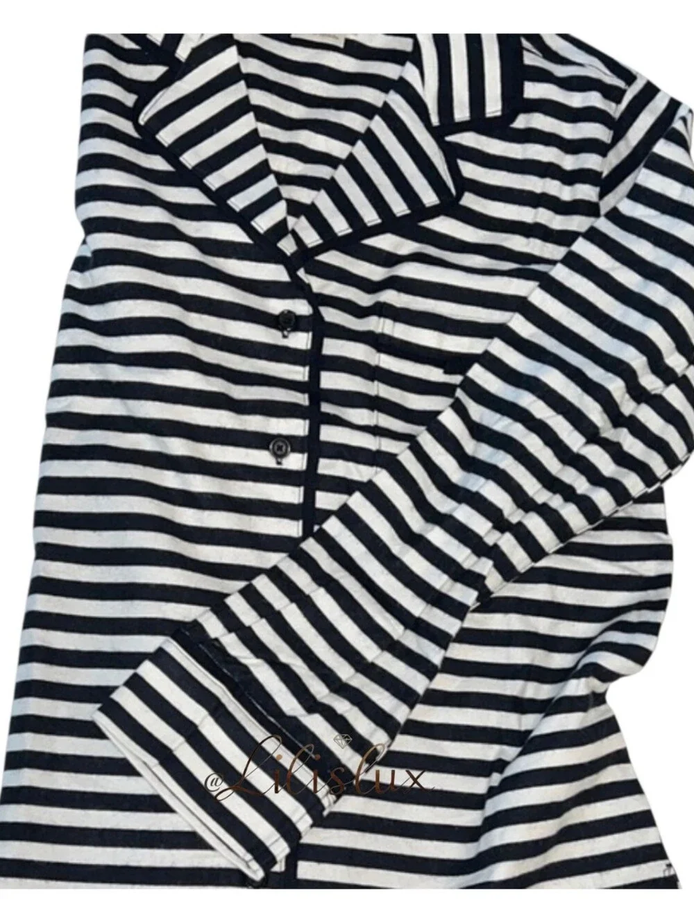 Kate Spade Black And White Striped Flannel Pajama Set Size Medium